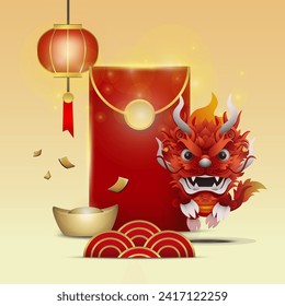 Happy Chinese New Year 2024 year of the dragon with a nice dragon vector on a cream background
