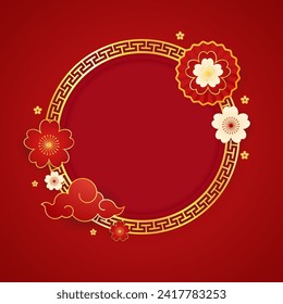 Happy Chinese new year 2024. Chinese new year banner for show product. Greeting card. China frame with lantern on red background.