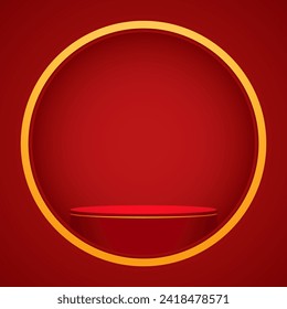 Happy Chinese new year 2024. Chinese new year banner for show product. Greeting card. China frame with lantern on red background.