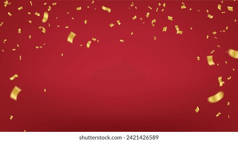 Happy chinese new year 2024 year of asian elements background. Golden Confetti Falling On red Background