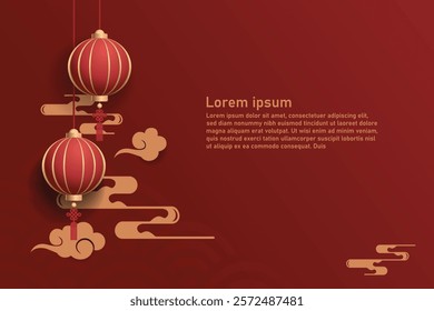 Happy chinese new year 2024 the dragon zodiac sign with red and gold charm, Symbolizing prosperity and richness. vector for festive greeting cards and banner design ( Translation : happy new year 2 )