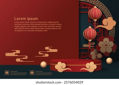 Happy chinese new year 2024 the dragon zodiac sign with red and gold charm, Symbolizing prosperity and richness. vector for festive greeting cards and banner design ( Translation : happy new year 2 )