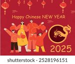 Happy chinese new year 2025 the snake zodiac sign with,lantern,asian elements snake logo red and gold color. Happy new year 2025 year of the snake.