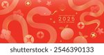 Happy Chinese new year 2025 background vector. Year of the snake design wallpaper with Chinese pattern, gold hanging lantern. Modern luxury oriental illustration for cover, banner, website, envelope.