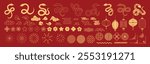 Happy Chinese New Year 2025 Icons vector set. Lanterns, snake, firework, corner, pattern, cloud, coin, flower isolated icons of Asian Lunar New Year holiday decoration vector.