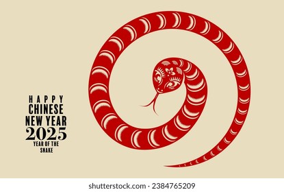 Happy chinese new year 2025 the snake zodiac sign logo with lantern,flower, and asian elements red paper cut style on color background. ( translation : year of the snake, happy new year 2025 )