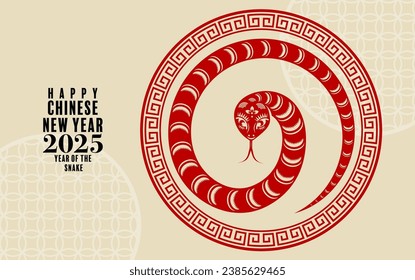 Happy chinese new year 2025 the snake zodiac sign logo with lantern,flower, and asian elements red paper cut style on color background. ( translation : year of the snake, happy new year 2025 )