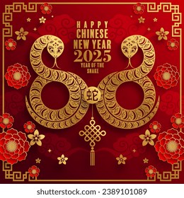 Fröhliches chinesisches Neujahr 2025  Hintergrund mit Schlange,
Jahr der chinesischen Schlange Zodiac mit Farbhintergrund. ( Übersetzung : Happy New Year, Chinese snake 2025 )
