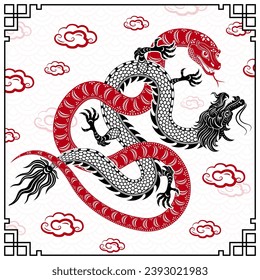 Happy Chinese new year 2025 Zodiac sign, year of the Snake, with red paper cut art and craft style on white color background (Chinese Translation : happy new year 2025, year of the Snake)