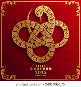 Happy chinese new year 2025  Background with snake,
year of the chinese snake zodiac with on color Background. ( Translation : happy new year, chinese snake 2025 )