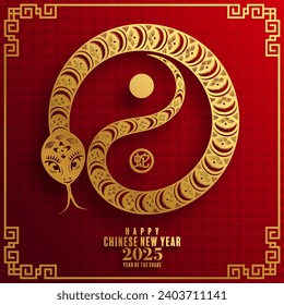 Happy chinese new year 2025  Background with snake,
year of the chinese snake zodiac with on color Background. ( Translation : happy new year, chinese snake 2025 )