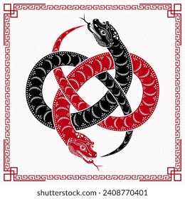 Happy Chinese new year 2025 Zodiac sign, year of the Snake, with red paper cut art and craft style on white color background (Chinese Translation : happy new year 2025, year of the Snake)
