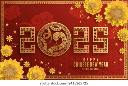 Happy chinese new year 2025  Background with snake,
year of the chinese snake zodiac with on color Background. ( Translation : happy new year, chinese snake 2025 )