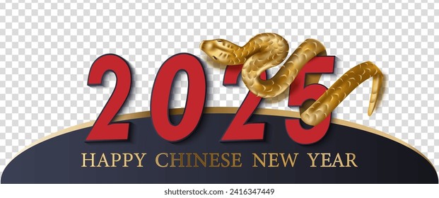 Happy Chinese new year 2025 Snake Zodiac sign, with gold paper cut art and craft style on color background