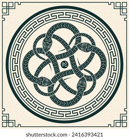 Happy Chinese new year 2025 Zodiac sign, year of the Snake, with green paper cut art and craft style on color background (Chinese Translation : happy new year 2025, year of the Snake)