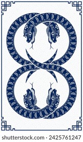 Happy Chinese new year 2025 Zodiac sign, year of the Snake, with blue paper cut art and craft style on white color background (Chinese Translation : happy new year 2025, year of the Snake)