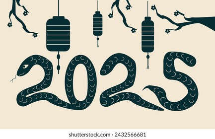 Happy chinese new year 2025  Background with snake, year of the chinese snake zodiac with on color Background.
