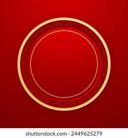 Happy Chinese new year 2025. Chinese new year banner with circle for show product. Greeting card. China frame with lantern on red background.