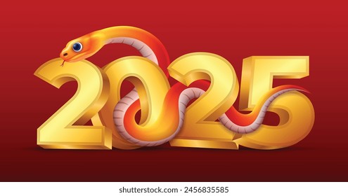 Happy chinese new year 2025. red snake with golden 2025 number design