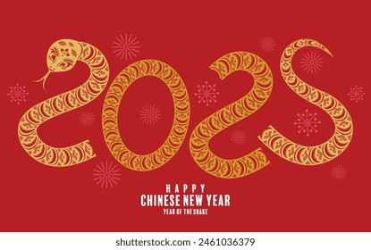 Feliz año nuevo chino 2025 la serpiente signo del zodiaco con flor, linterna, patrón, nube de Elementos asiáticos rojo estilo de corte de papel en el fondo de color. (Traducción: feliz año nuevo 2025 año de la serpiente)