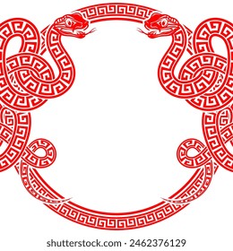 Happy chinese new year 2025 the snake zodiac sign with frame red a paper cut style on color background. 