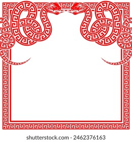 Happy chinese new year 2025 the snake zodiac sign with frame red a paper cut style on color background. 