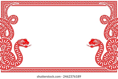 Happy chinese new year 2025 the snake zodiac sign with frame red a paper cut style on color background. 