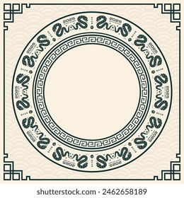 Happy Chinese new year 2025 Zodiac sign, year of the Snake, with green paper cut art and craft style on white color background (Chinese Translation : happy new year 2025, year of the Snake)