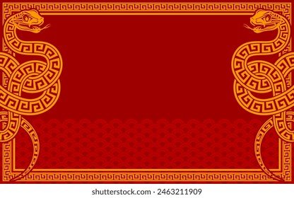 Happy chinese new year 2025 the snake zodiac sign with frame red a paper cut style on color background. 