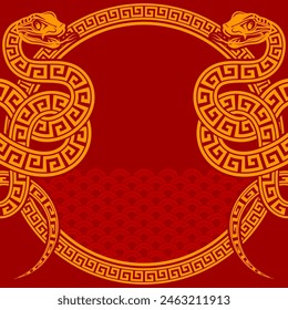 Happy chinese new year 2025 the snake zodiac sign with frame red a paper cut style on color background. 