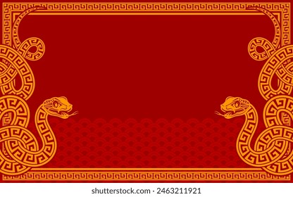Happy chinese new year 2025 the snake zodiac sign with frame red a paper cut style on color background. 