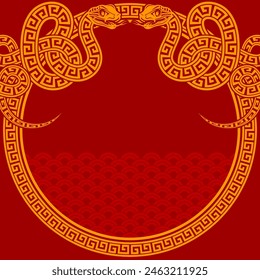 Happy chinese new year 2025 the snake zodiac sign with frame red a paper cut style on color background. 