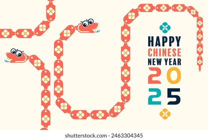 Happy chinese new year 2025 the snake zodiac sign with minimal trendy design modern flat geometric elements red paper cut style on color background. 