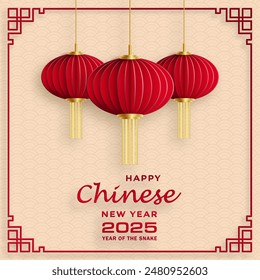 Happy Chinese new year 2025 Snake Zodiac sign, with gold paper cut art and craft style on color background (Chinese Translation: happy new year 2025, year of Snake)