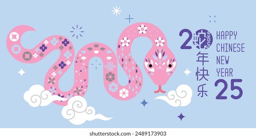 Happy Chinese new year 2025, the year of the snake zodiac sign (Translation : snake)