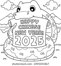 Happy Chinese New Year 2025 Banner Coloring Page 