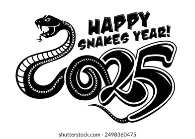 Happy chinese new year 2025 year of the snake. Vector template on transparent background