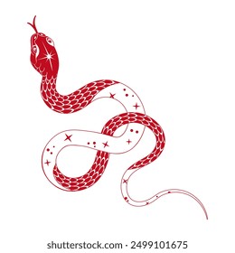 Happy Chinese New Year 2025 year of the snake zodiac sign in red color, isolated on white background. Vector illustration in minimalistic flat style.