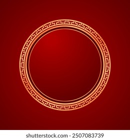 Happy Chinese new year 2025. Chinese new year banner with circle for show product. Greeting card. China frame with lantern on red background.