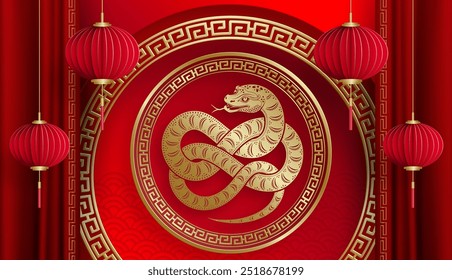 Feliz Ano Novo Chinês 2025 Snake Zodiac sinal, com papel de ouro corte arte e artesanato estilo em fundo de cor (Chinês Tradução: feliz Ano Novo 2025, ano de Snake)