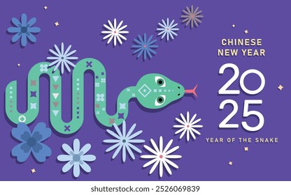 Happy Chinese new year 2025, the year of the snake zodiac sign. Lunar new year concept. Vector illustration.