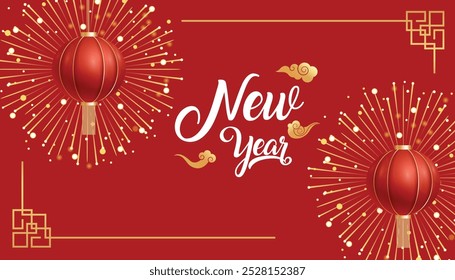 Happy Chinese New Year 2025. New Year 2025 on red Background Design. Greeting Cards, Banners, Posters. Vector Illustration.