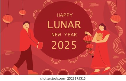 Happy chinese new year 2025 ,lantern,asian elements snake logo red and gold color. Happy new year 2025 year of the snake