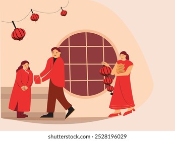 Happy chinese new year 2025, lantern,asian elements snake logo red and gold color. Happy new year 2025 year of the snake.