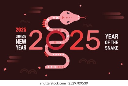 Happy Chinese new year 2025, the year of the snake zodiac sign, Lunar new year concept. Vector illustration.