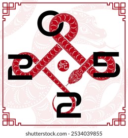 Happy Chinese new year 2025 Zodiac sign, year of the Snake, with red paper cut art and craft style on white color background (Chinese Translation : happy new year 2025, year of the Snake)