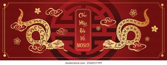 Happy chinese new year 2025 year of the snake vector illustration poster template