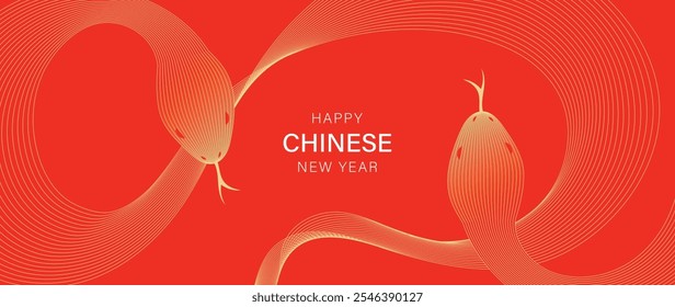 Happy Chinese new year 2025 background vector. Year of the snake design wallpaper with Chinese pattern, gold hanging lantern. Modern luxury oriental illustration for cover, banner, website, envelope.