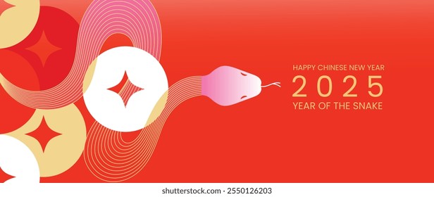 Vetor de fundo de ano novo chinês feliz 2025. Ano da cobra papel de parede design com padrão chinês, decoração de ouro. Ilustração oriental de luxo moderna para capa, banner, site, envelope.