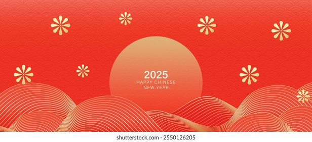 Happy Chinese new year 2025 background vector. Year of the snake design wallpaper with Chinese pattern, gold decoration. Modern luxury oriental illustration for cover, banner, website, envelope.